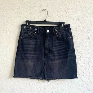 ALLSAINTS Lila Black Denim Skirt Washed Eyelet Distressed Mini Size 6 Y2K Jeans